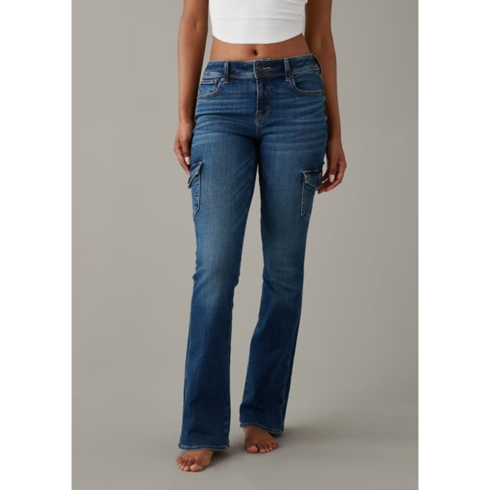AEO Stretch Low Rise Kick Bootcut Cargo Pocket Jeans